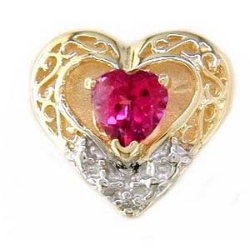 B956 14K HEART SHAPE SLIDE WITH HOT PINK TOPAZ & 1 DIAMOND 